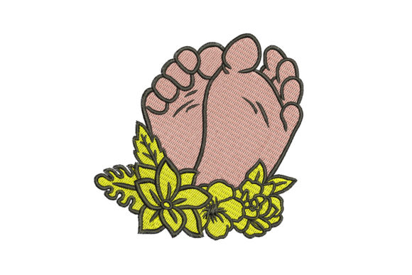 Adorable Baby Feet with Flowers Embroidery