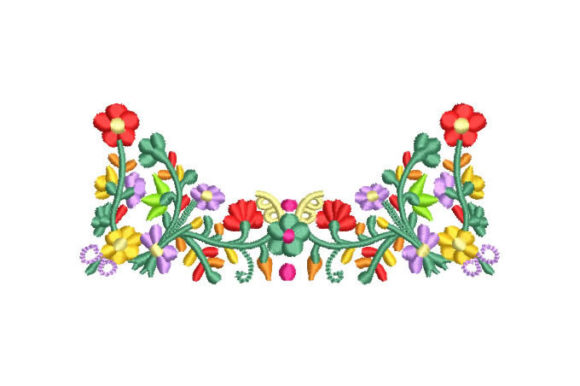 Colorful Flowers with Branches: A Vibrant Embroidery Design