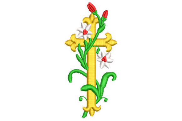 Cross with Branches and Flowers: A Fresh Embroidery Accent