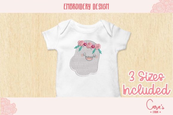 Cute Ghost with Flowers: A Charming Halloween Embroidery