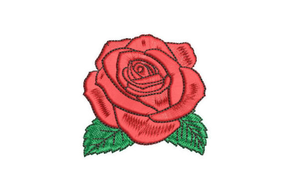 Elegant Rose with Green Leaves Embroidery