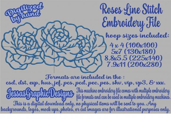 Elegant Roses Line Stitch for Versatile Projects