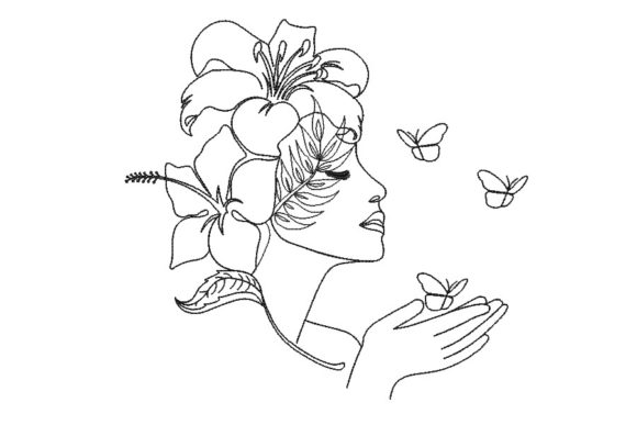 Elegant Woman and Flowers in One Line Design