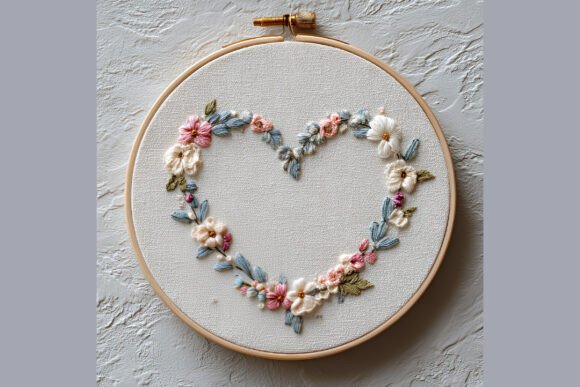 Heart Floral Wreath Embroidery for Business