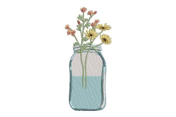 Mason Jar Filled with Flowers Embroidery Design