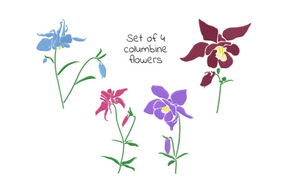 Set of Columbine Flowers: A Versatile Embroidery Design