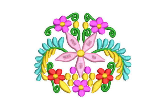 Vibrant Colorful Flowers and Branches for Embroidery